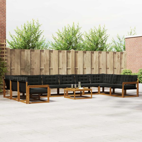 vidaXL &Uacute;ti s&oacute;fasett me&eth; p&uacute;&eth;i 11 pcs N&aacute;tt&uacute;rulegur og svartur