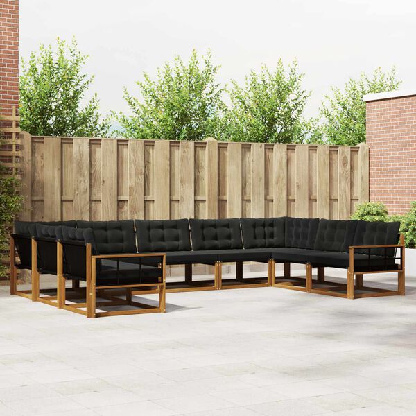 vidaXL &Uacute;ti s&oacute;fasett me&eth; p&uacute;&eth;i 9 pcs N&aacute;tt&uacute;rulegur og svartur