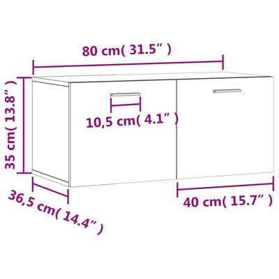 vidaXL Veggskápur Svartur 80x36,5x35 cm Samsettur Viður