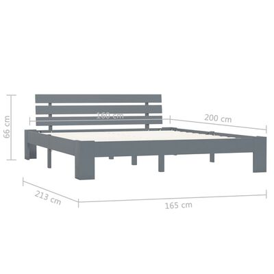 vidaXL Rúmgrind með Höfuðgafli Grár 160x200 cm Gegnheill Fura