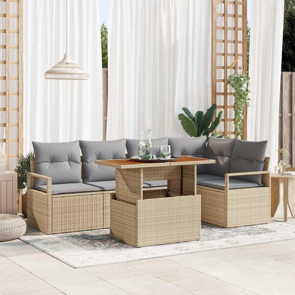 vidaXL Gar&eth;s&oacute;fa sett me&eth; geymslu 6 pcs Drapplita&eth;ur Poly rattan