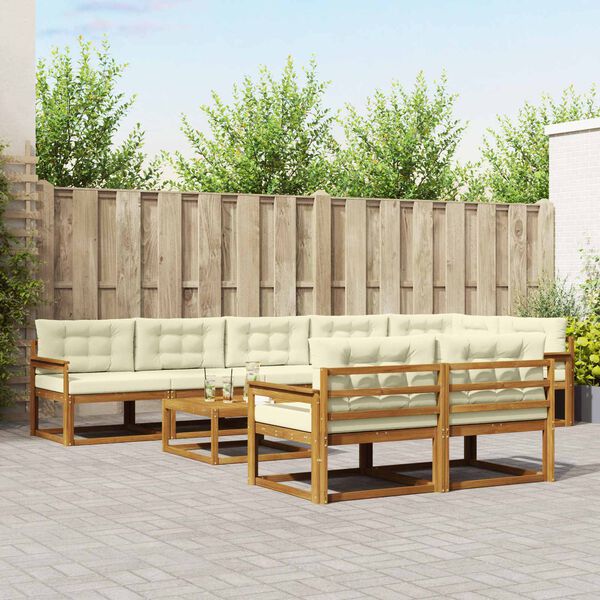 vidaXL &Uacute;ti s&oacute;fasett me&eth; p&uacute;&eth;i 9 pcs N&aacute;tt&uacute;rulegt og Krem