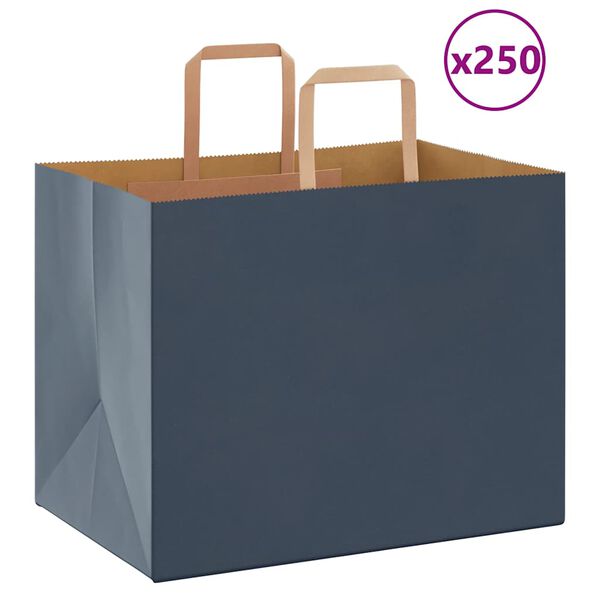 vidaXL Papp&iacute;rspokar 250 stk me&eth; Handf&ouml;ngum Bl&aacute;ir 32x22x24 cm