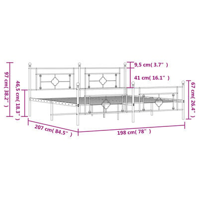 vidaXL Rúmgrind úr Málmi með Höfuðgafli & Fótagafli Svört 193x203 cm