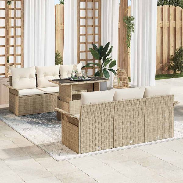 vidaXL Gar&eth;s&oacute;fa sett me&eth; p&uacute;&eth;i 7 pcs Drapplita&eth;ur Poly rattan