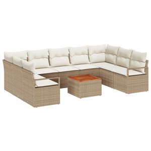 vidaXL Gar&eth;s&oacute;fa sett me&eth; geymslu 10 pcs Beige og krem p&oacute;l&yacute;rattan