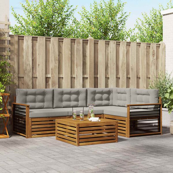 vidaXL &Uacute;ti s&oacute;fasett 5 pcs N&aacute;tt&uacute;rulegt og Lj&oacute;st Gr&aacute;tt Hrein akas&iacute;utr&eacute;