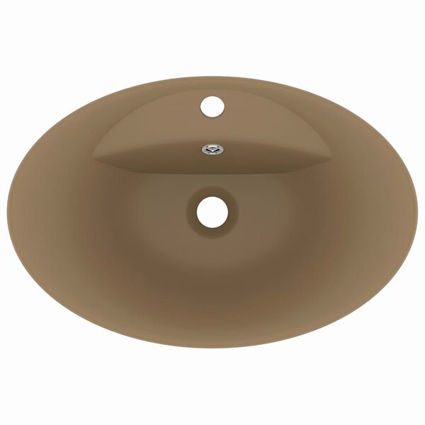 vidaXL Lúxus Handlaug með Yfirfalli Sporöskjulaga Mattur Kremlitur 58,5x39 cm Keramik