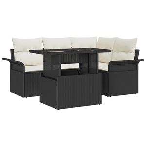 vidaXL Gar&eth;s&oacute;fa sett me&eth; p&uacute;&eth;i me&eth; geymslu 5 pcs Svartur Poly rattan
