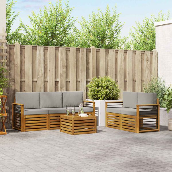 vidaXL S&oacute;fasett 6 pcs N&aacute;tt&uacute;rulegt og Lj&oacute;st Gr&aacute;tt Hrein akas&iacute;utr&eacute;