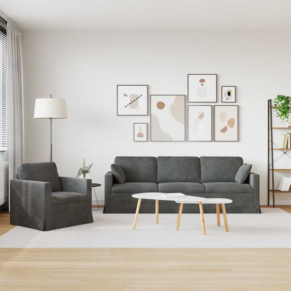 vidaXL S&oacute;fasett 2 pcs D&ouml;kk gr&aacute; 228 x 78 x 80 cm Flauel