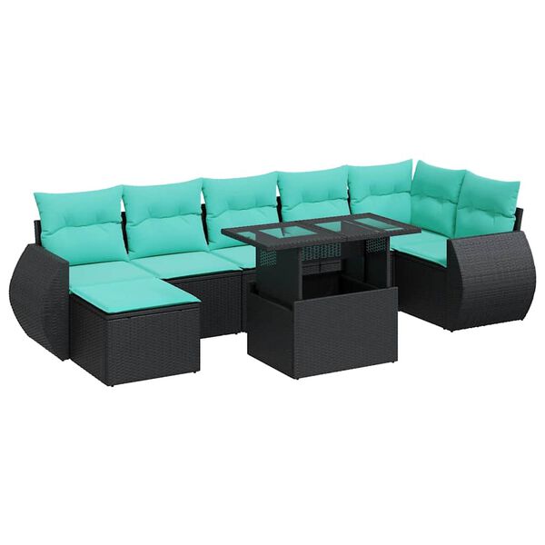 vidaXL 8 stykki gar&eth;s&oacute;fasett me&eth; p&uacute;&eth;um Black Poly Rattan Acacia