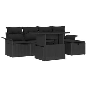 vidaXL Gar&eth;s&oacute;fa sett me&eth; p&uacute;&eth;i me&eth; geymslu 6 pcs Svartur Poly rattan