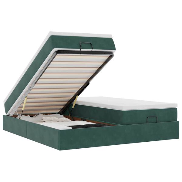 vidaXL Ottoman rúmgrind með dýnum Dökkgræn 180x200cm Flauel