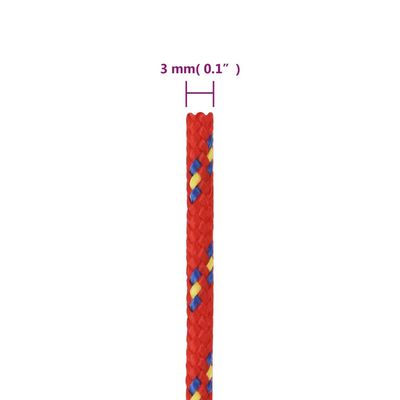 vidaXL Bátareipi Rauð 3 mm 250 m Pólýprópýlen