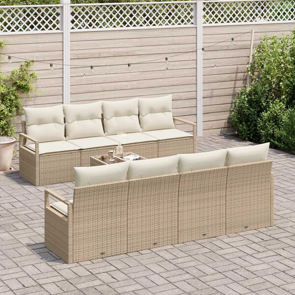 vidaXL Gar&eth;s&oacute;fa sett me&eth; p&uacute;&eth;i 9 pcs Beige og krem p&oacute;l&yacute;rattan