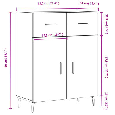 vidaXL Skenkur Grár Sonoma Eik 69,5x34x90 cm Samsettur Viður