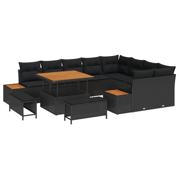 vidaXL Gar&eth;s&oacute;fa sett 12 pcs Svartur p&oacute;l&yacute;rattan