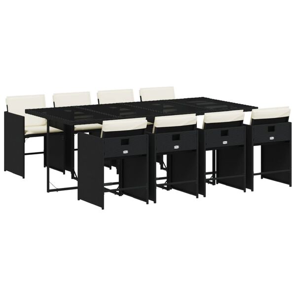 vidaXL 9 Stk. Gar&eth;h&uacute;sgagnasett me&eth; P&uacute;&eth;um P&oacute;l&yacute;rattan Svart