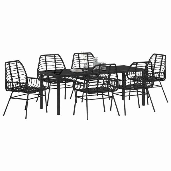 vidaXL Gar&eth;ur bor&eth;sett 7 pcs Svartur p&oacute;l&yacute;rattan
