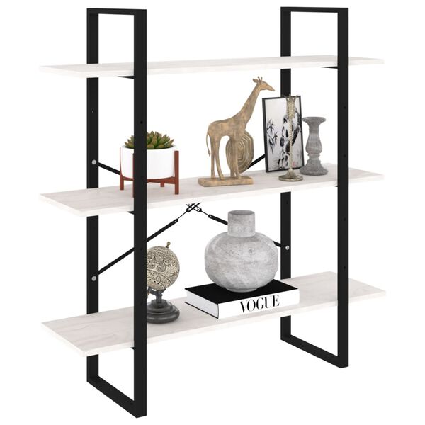 vidaXL 3 hæða Bókaskápur Hvítur 100x30x105 cm Gegnheil Fura