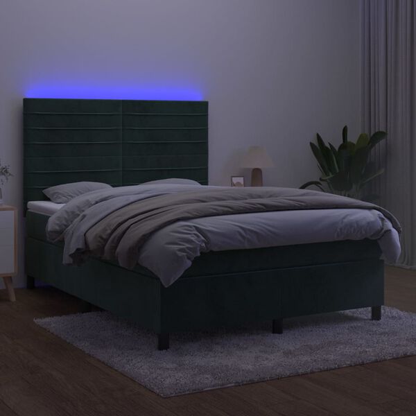 vidaXL H&oacute;lfa&eth; Springr&uacute;m me&eth; D&yacute;nu&LED D&ouml;kkgr&aelig;nt 140x190 cm Flauel