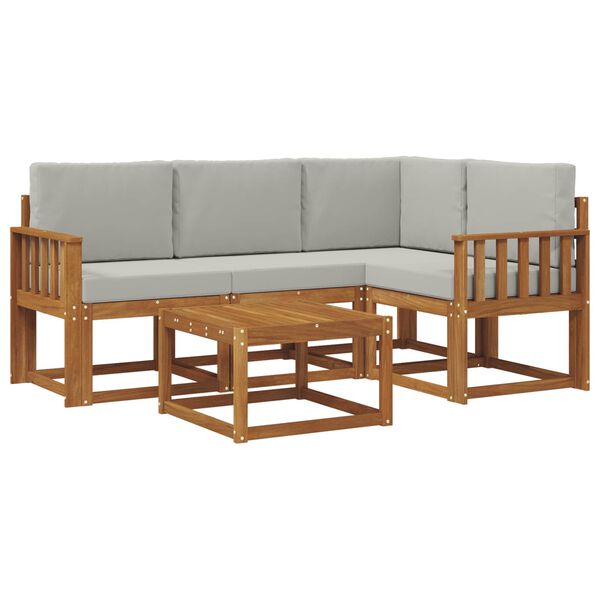 vidaXL &Uacute;ti s&oacute;fasett me&eth; p&uacute;&eth;i 5 pcs N&aacute;tt&uacute;rulegt og Lj&oacute;st Gr&aacute;tt