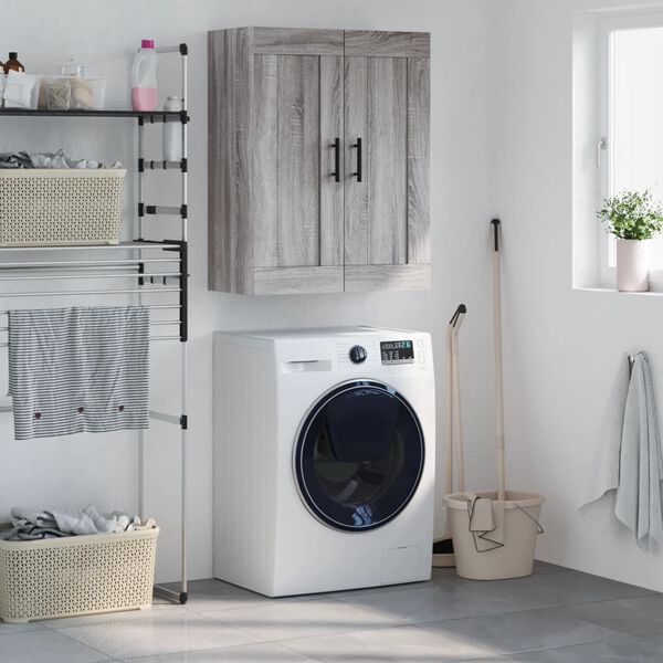 vidaXL Vegghengdur Sk&aacute;pur Gr&aacute;r Sonoma 69,5x34x90 cm Samsettur Vi&eth;ur