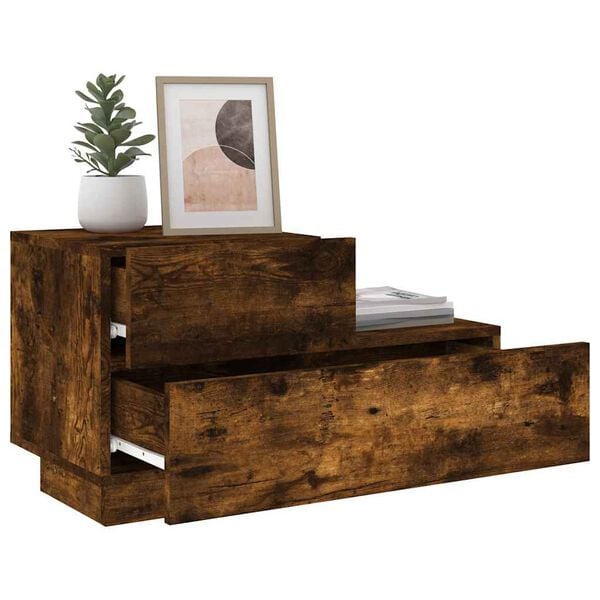 vidaXL N&aacute;ttbor&eth; me&eth; LED Lj&oacute;sum Reykt&oacute;na Eikarlitur 70x36x40,5 cm