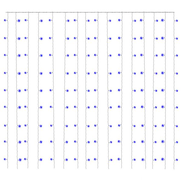 vidaXL LED gardínusería 3x3m 300 LED Blár 8 Aðgerðir