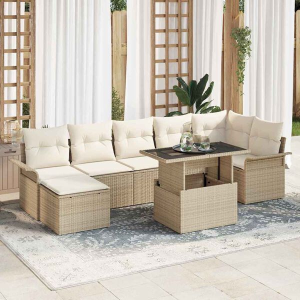 vidaXL Garðsófa sett með púði 8 pcs Drapplitaður Poly rattan