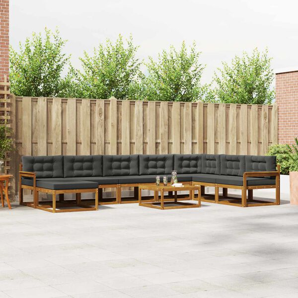 vidaXL &Uacute;ti s&oacute;fasett me&eth; p&uacute;&eth;i 9 pcs N&aacute;tt&uacute;rulegt og Antrac&iacute;t