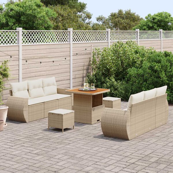 vidaXL Gar&eth;s&oacute;fa sett me&eth; p&uacute;&eth;i me&eth; kodda 9 pcs Beige og krem p&oacute;l&yacute;rattan