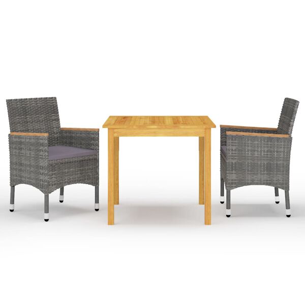 vidaXL 3 Hluta Garðborðstofusett Grátt