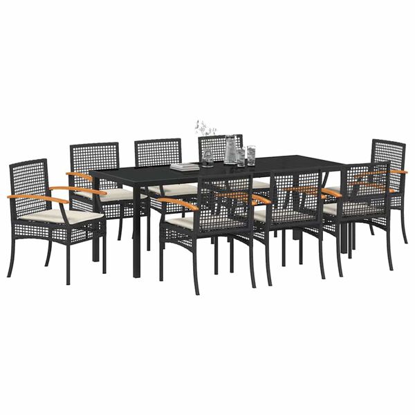 vidaXL Gar&eth;ur bor&eth;sett 9 pcs Svartur p&oacute;l&yacute;rattan