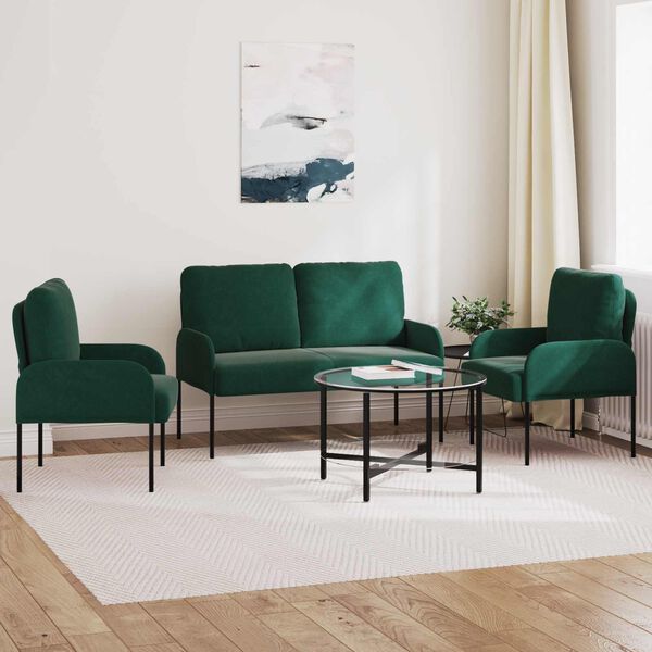 vidaXL S&oacute;fasett me&eth; p&uacute;&eth;i 3 pcs D&ouml;kkgr&aelig;n 115 x 56 x 80 cm Krossvi&eth;ur
