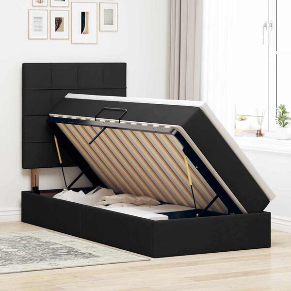 vidaXL R&uacute;m me&eth; geymslur&yacute;mi og LED Svartur 100 x 200 cm P&oacute;l&yacute;ester