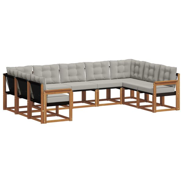 vidaXL &Uacute;ti s&oacute;fasett 9 pcs N&aacute;tt&uacute;rulegt og Lj&oacute;st Gr&aacute;tt Hrein akas&iacute;utr&eacute;