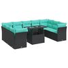vidaXL 10 Hluta Gar&eth;s&oacute;fasett me&eth; Sessum Svart P&oacute;l&yacute;rattan Akas&iacute;uvi&eth;ur