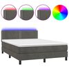 vidaXL H&oacute;lfa&eth; Springr&uacute;m me&eth; D&yacute;nu&LED D&ouml;kkgr&aacute;tt 140x190 cm Flauel