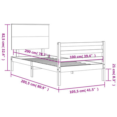 vidaXL Rúmgrind án Dýnu Hvítt 100x200 cm Gegnheil Viður