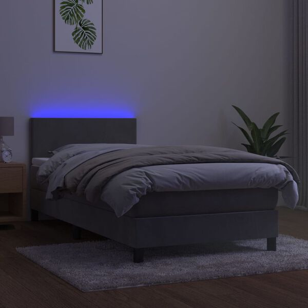 vidaXL H&oacute;lfa&eth; Springr&uacute;m me&eth; D&yacute;nu&LED Lj&oacute;sgr&aacute;tt 90x190 cm Flauel