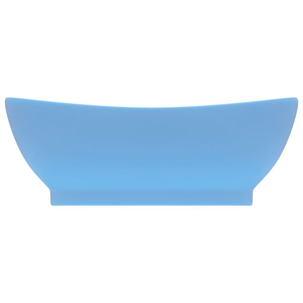 vidaXL Lúxus Handlaug með Yfirfalli Sporöskjulaga Mött Ljósblá 58,5 x 39 cm Postulín