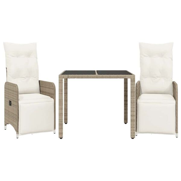 vidaXL 3 Hluta B&iacute;str&oacute;sett me&eth; Sessum Br&uacute;nt P&oacute;l&yacute;rattan