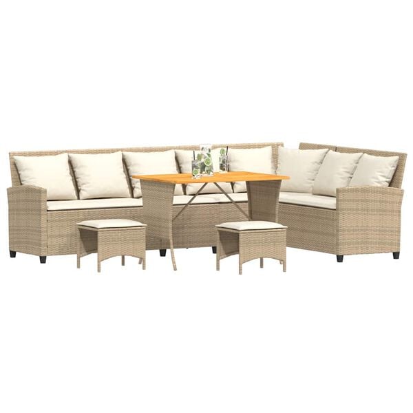 vidaXL 4 Hluta Gar&eth;s&oacute;fasett me&eth; Sessum L-laga Drappa&eth; P&oacute;l&yacute;rattan