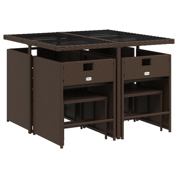 vidaXL 9 Parta Gar&eth;bor&eth;sett me&eth; Sessum Br&uacute;nt P&oacute;l&yacute;rattan