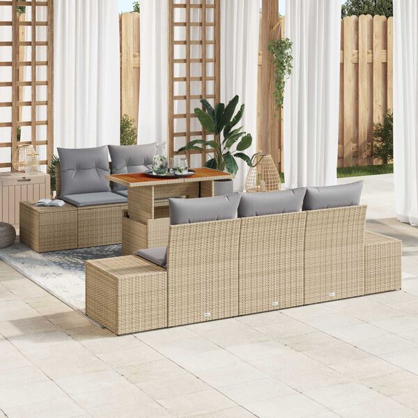 vidaXL Gar&eth;s&oacute;fa sett me&eth; geymslu 6 pcs Drapplita&eth;ur Poly rattan