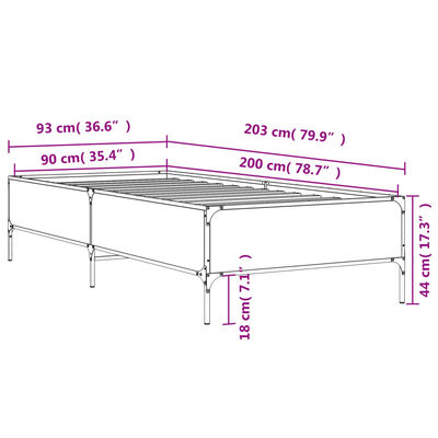 vidaXL Rúmgrind án Dýnu Reyktóna Eikarlitur 90x200 cm