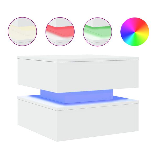 vidaXL Sófaborð með LED ljósum Hvítt 50x50x40 cm