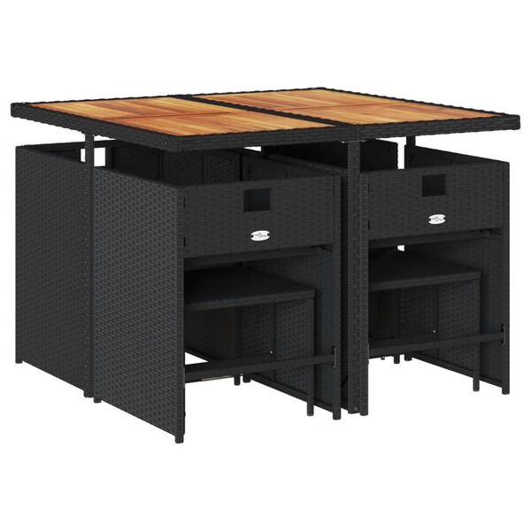 vidaXL 9 Stk. Gar&eth;h&uacute;sgagnasett me&eth; P&uacute;&eth;um P&oacute;l&yacute;rattan Svart